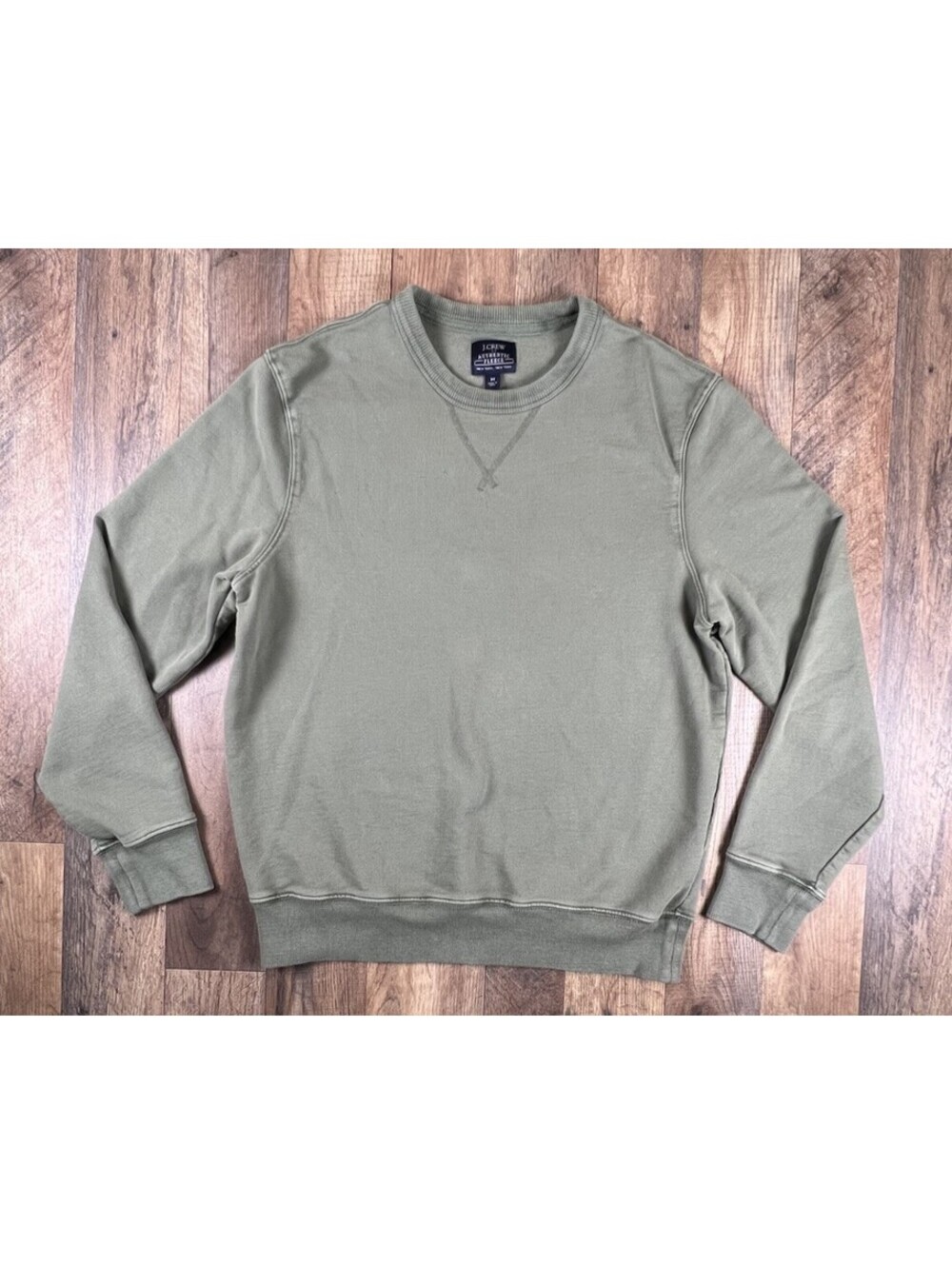 J.Crew Mens Sweatshirt M Washed Garment Dyed Green Pullover Long Sleeve Crewneck